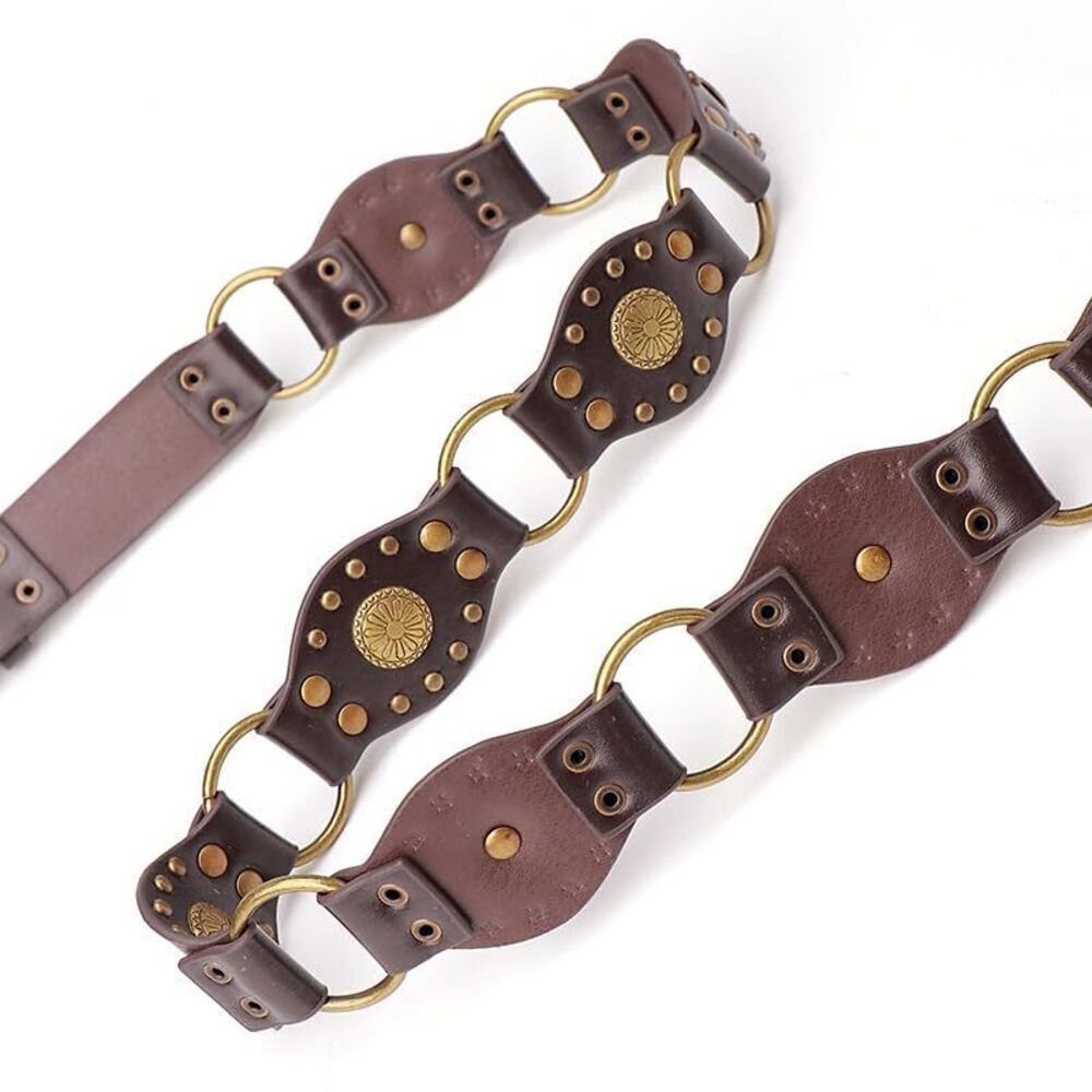 4943 Women's Western Belt- Genuine Leather Adjustable Brown Cowgirl Belt - Picture 3 of 9